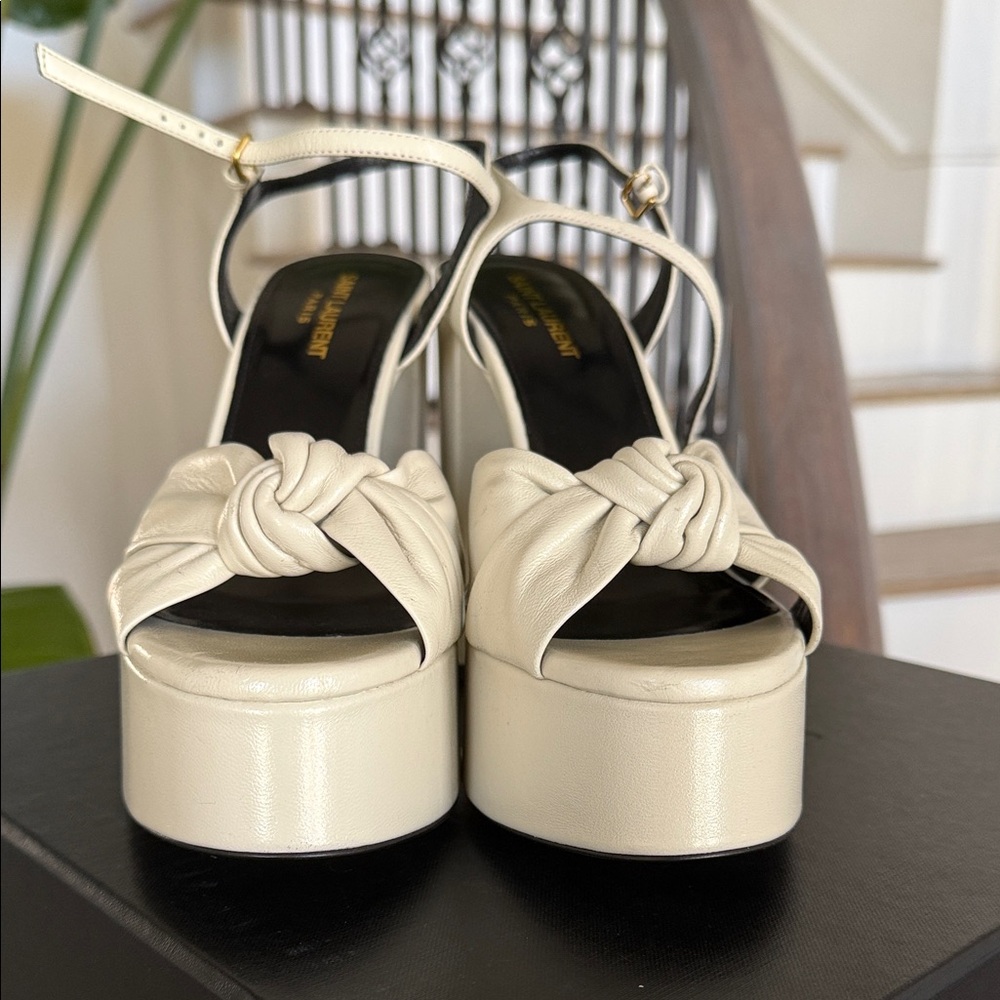 NWB Authentic Saint Laurent Platform Knot Front Leather Sandals in Cream (39.5) - Picture 10 of 11